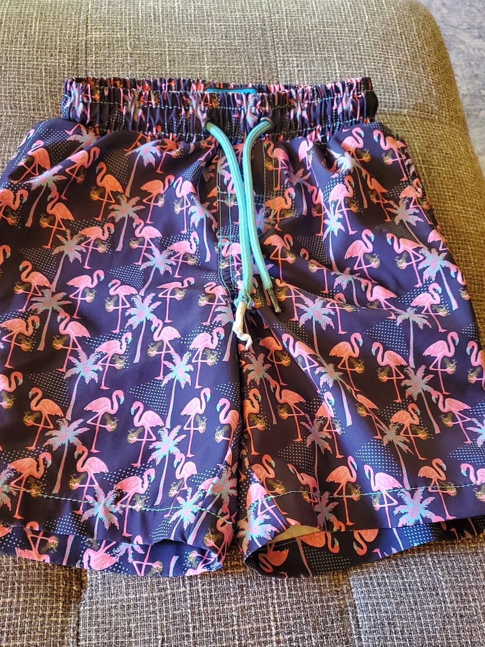 Kids Flamingo Print Swim Trunks - Navy and Pink Beach Bros Sz 8